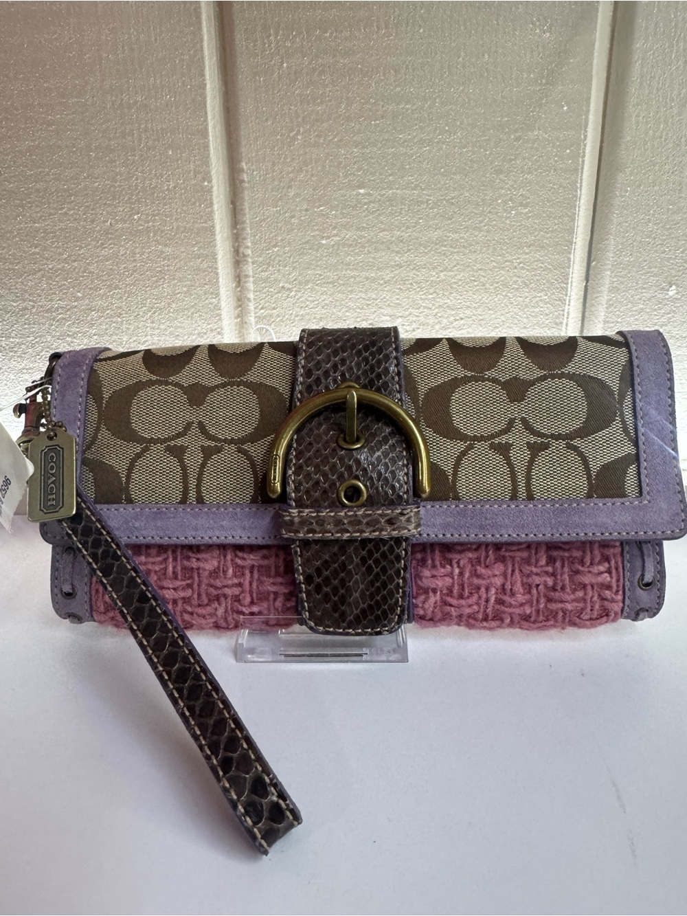 Coach RARE Soho Clutch Wristlet Pink Tweed Lavender Suede Python Print Buckle